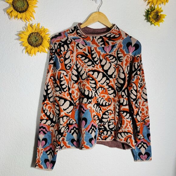 Anthropologie Maeve Mock Neck Multi-Pattern Oversized Sweater Size Small Women’s - Picture 2 of 15